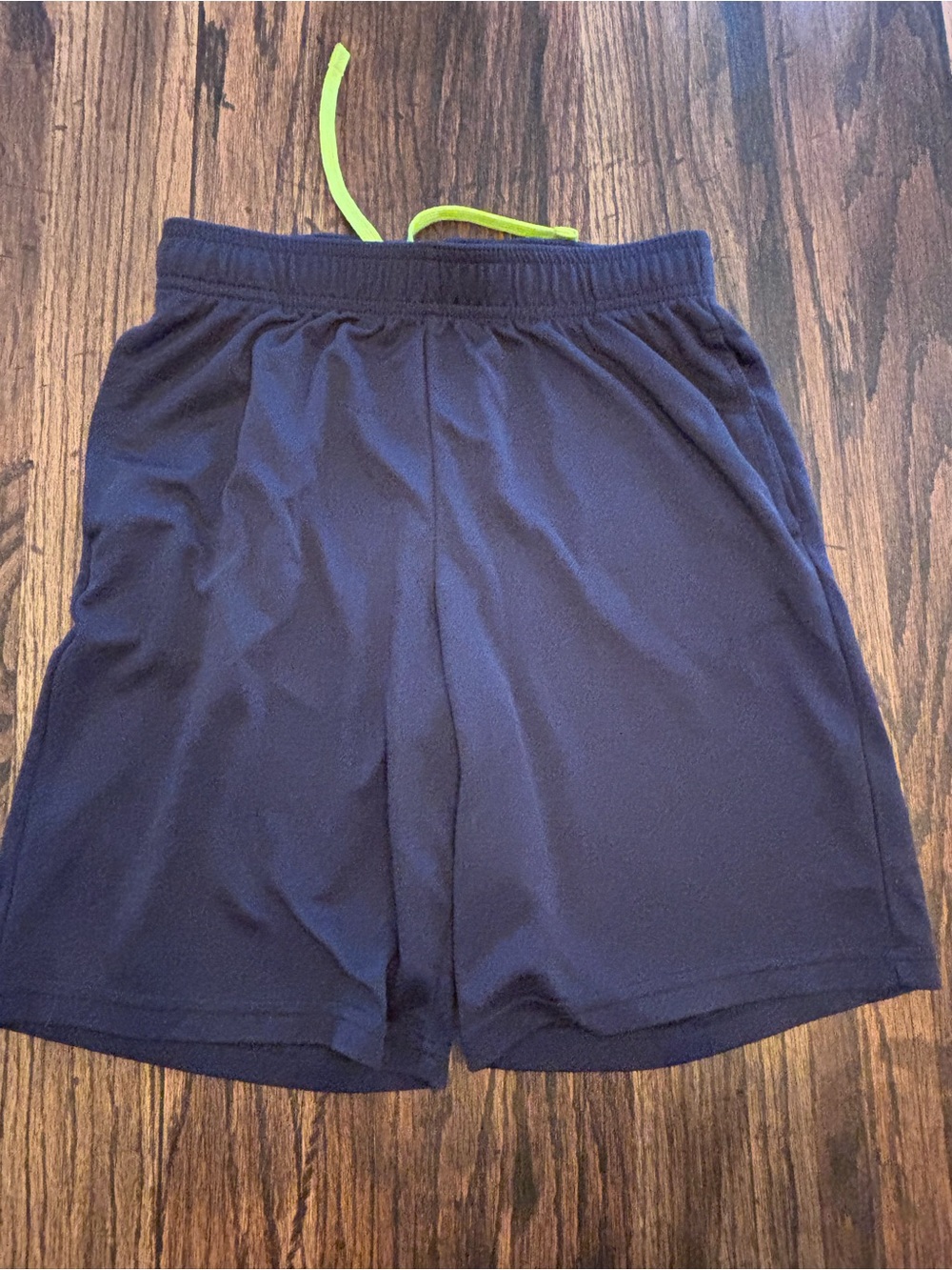 Youth Athletic Drawstring Shorts in Navy with Lime drawstring tie